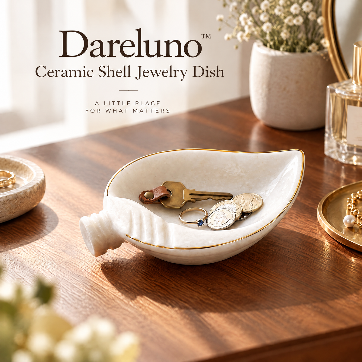 Dareluno™ Sculptural Leaf Jewelry Tray – Decorative Ring & Trinket Organizer