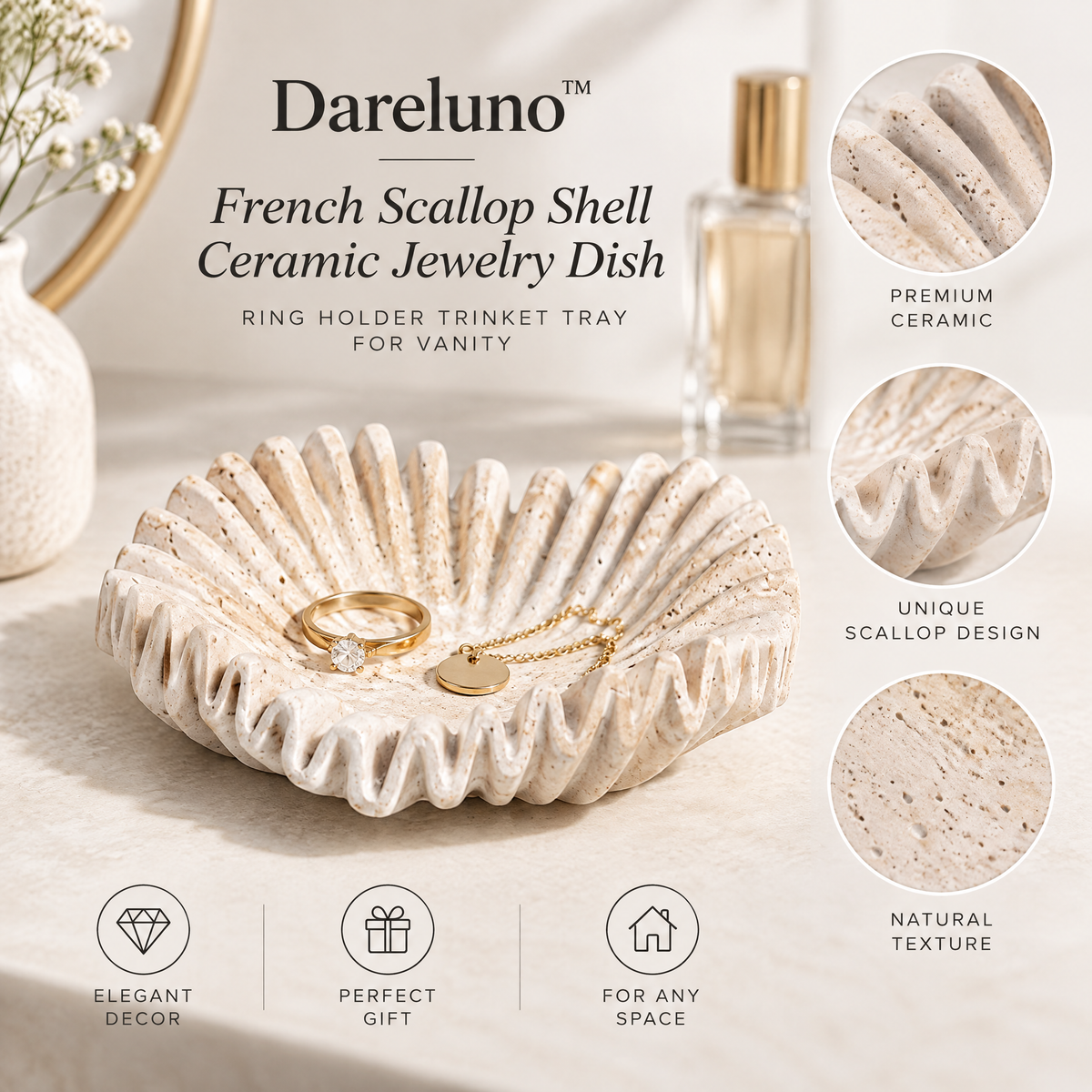 Dareluno™ Sculptural Flower Jewelry Tray – Decorative Ring & Trinket Organizer