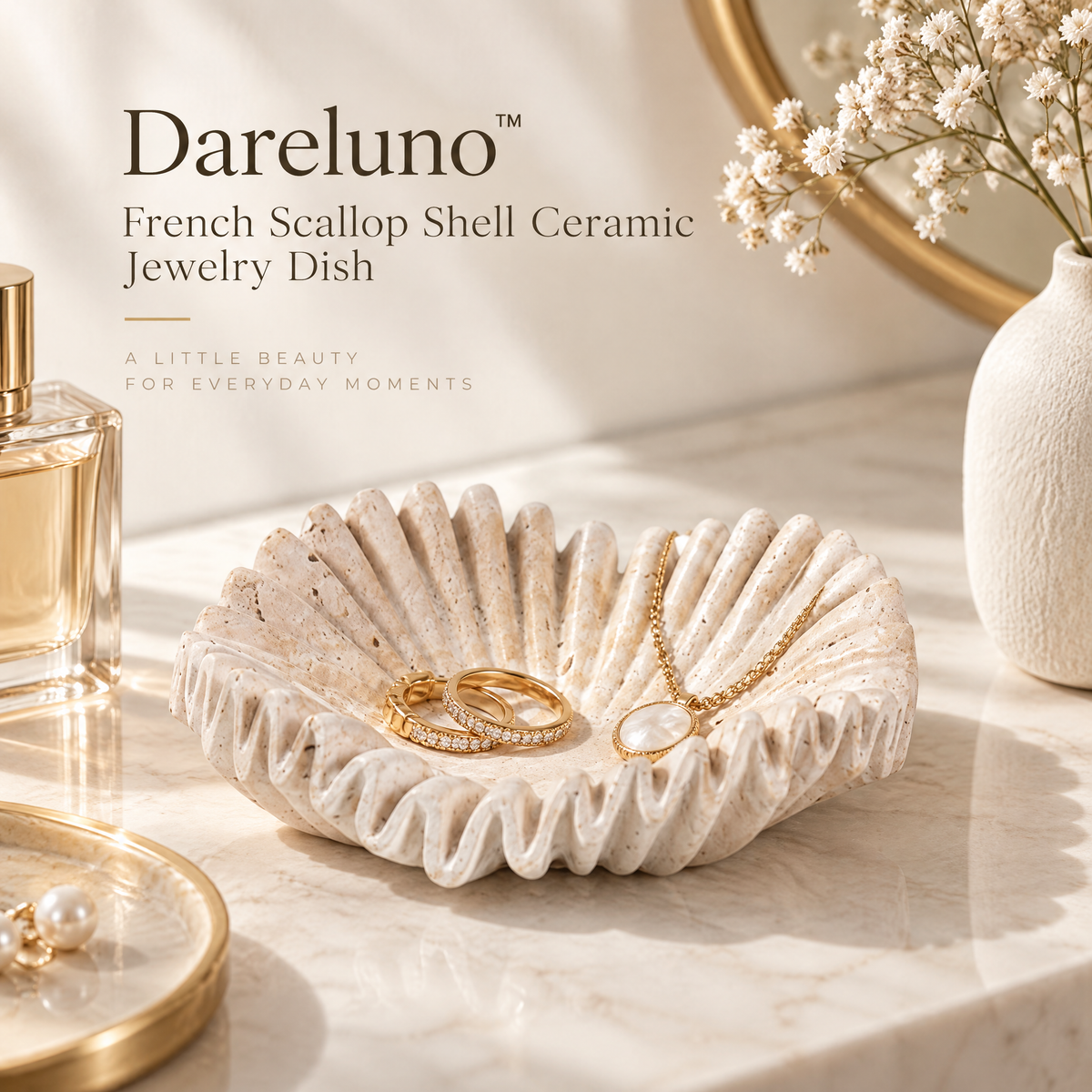 Dareluno™ Sculptural Flower Jewelry Tray – Decorative Ring & Trinket Organizer