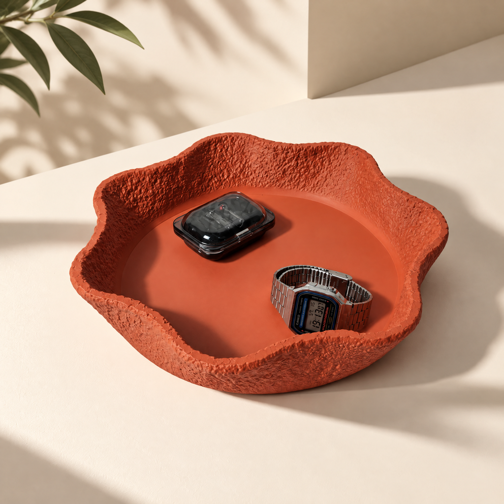 Dareluno™ Terracotta Wavy Textured Trinket Jewelry Tray – Sculptural Catchall Organizer
