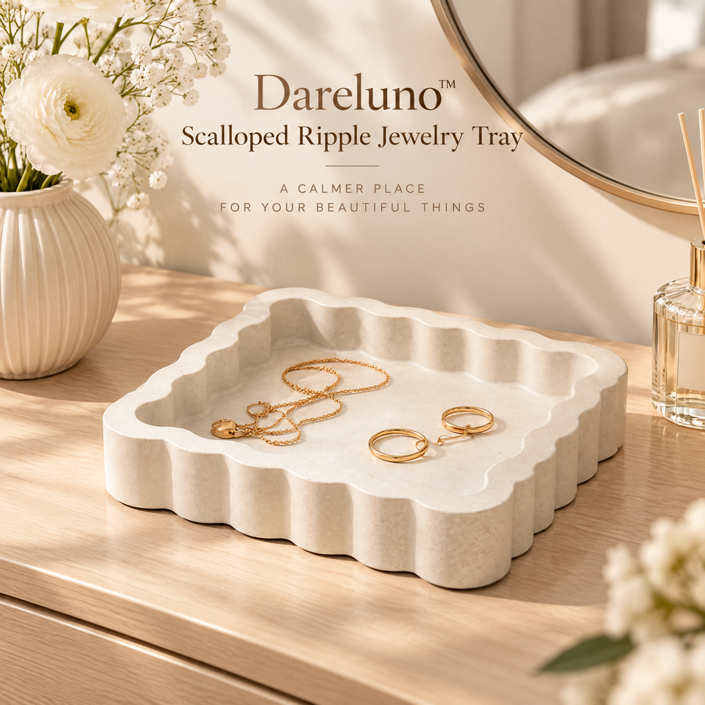 Dareluno™ Scalloped Ripple Jewelry Tray – Sculptural Resin Ring & Trinket Organizer