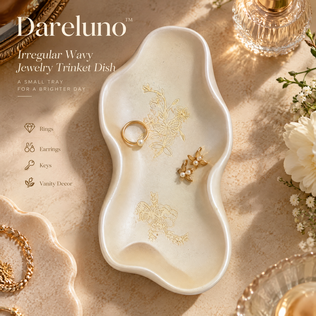 Dareluno™ Sculptural Petal Jewelry Tray – Decorative Ring & Trinket Organizer