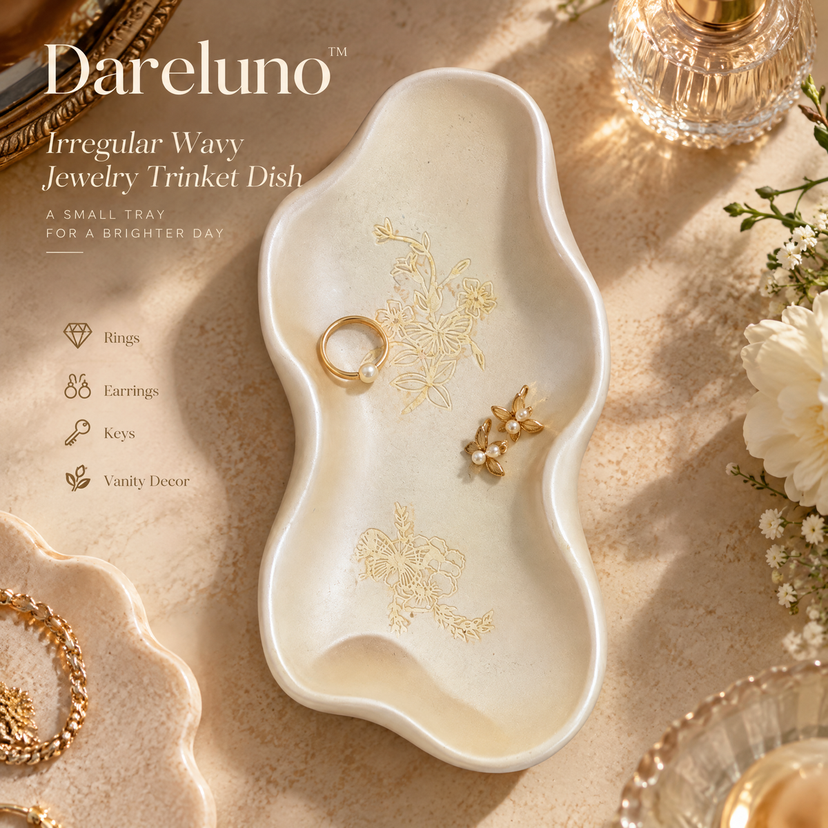 Dareluno™ Sculptural Petal Jewelry Tray – Decorative Ring & Trinket Organizer
