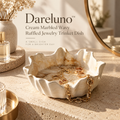 Dareluno™ Cream Marbled Wavy Ruffled Jewelry Trinket Dish – Sculptural Ring & Jewelry Organizer