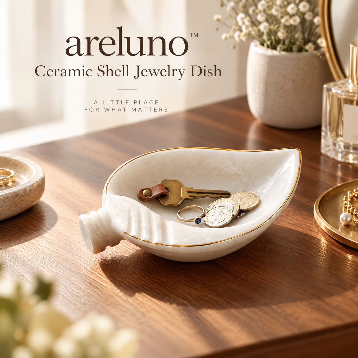 Dareluno™ Sculptural Leaf Jewelry Tray – Decorative Ring & Trinket Organizer