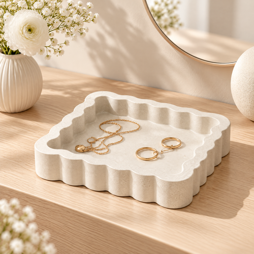 Dareluno™ Scalloped Ripple Jewelry Tray – Sculptural Resin Ring & Trinket Organizer
