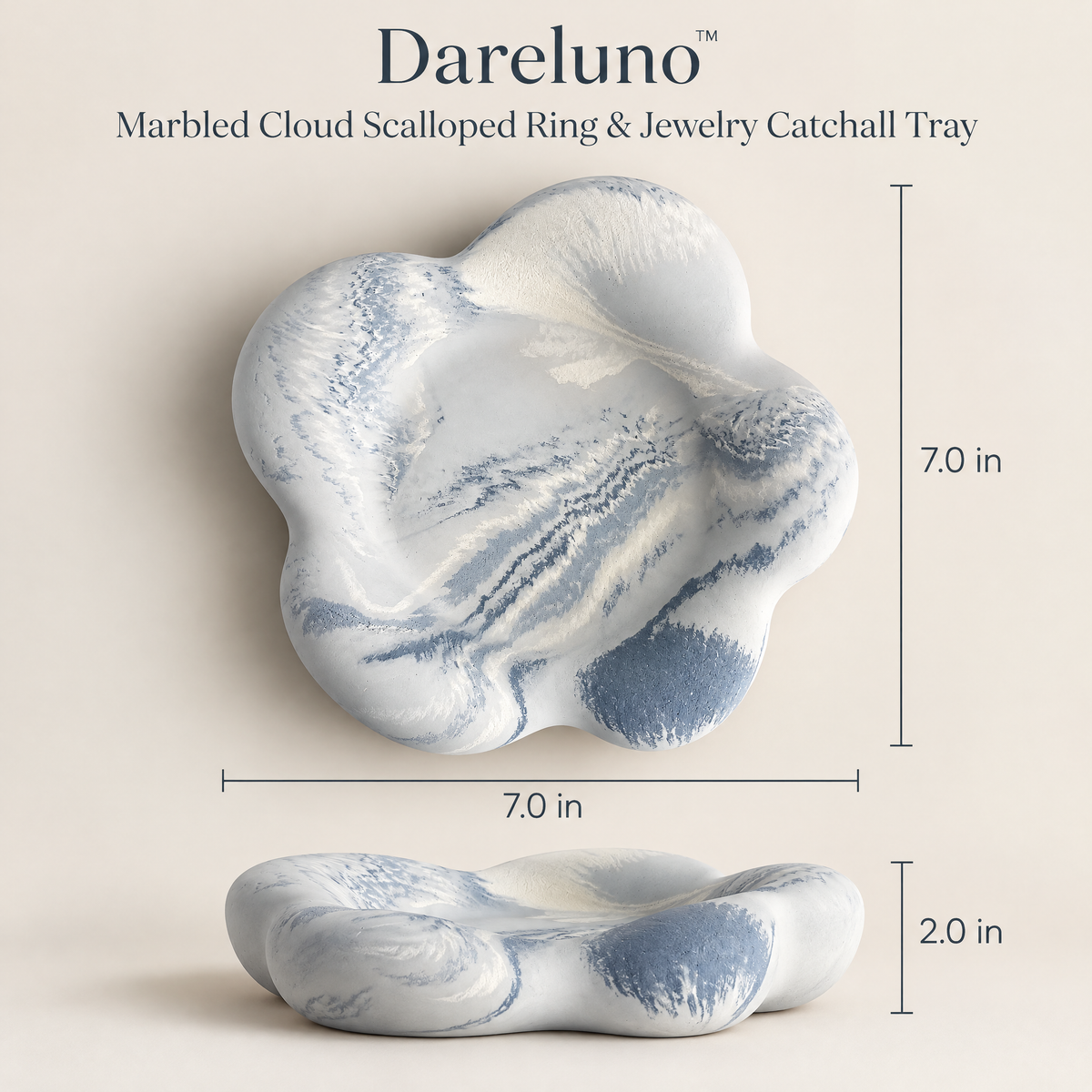 Dareluno™ Marbled Cloud Scalloped Ring & Jewelry Catchall Tray