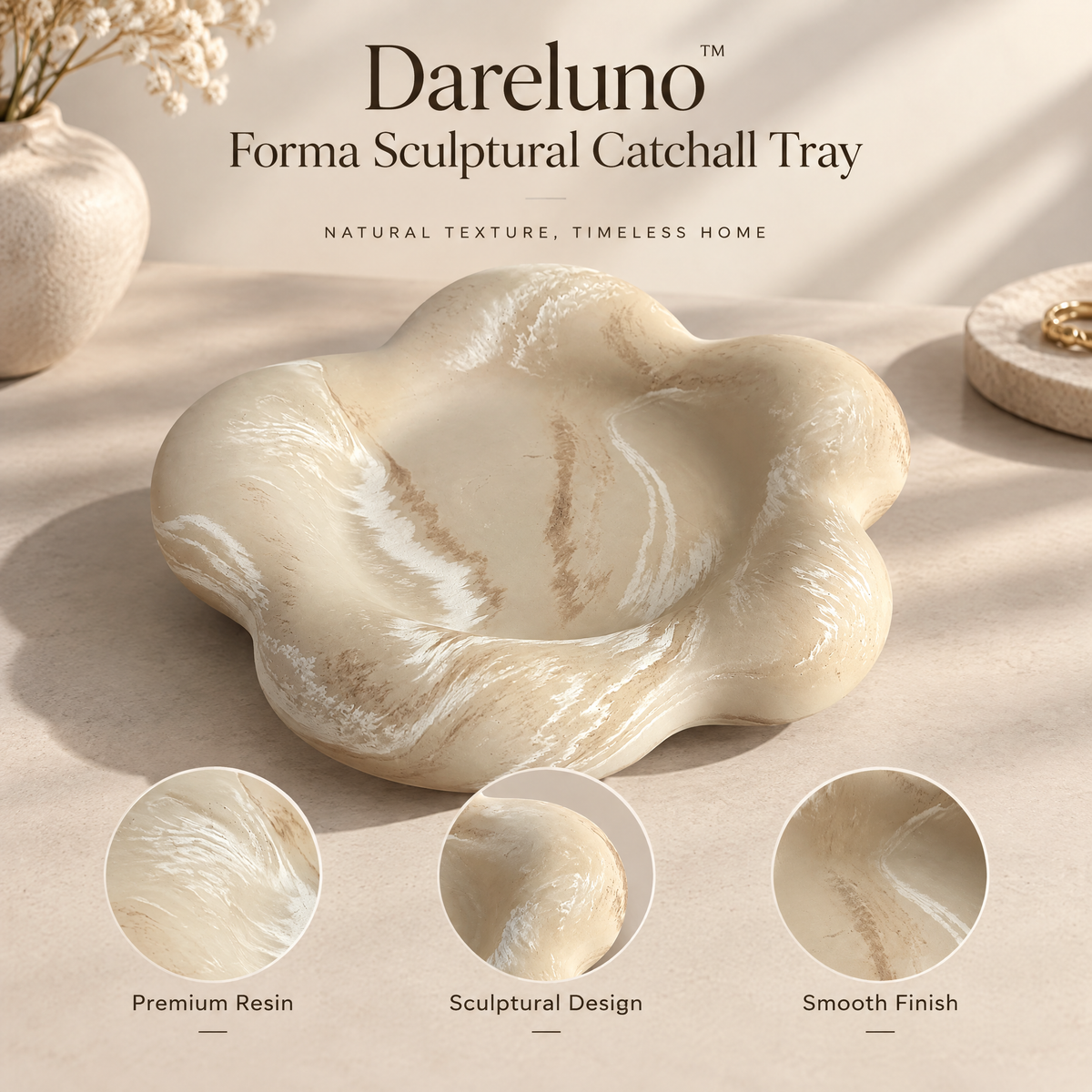 Dareluno™ Sculptural Shell Jewelry Tray – Decorative Ring & Trinket Organizer