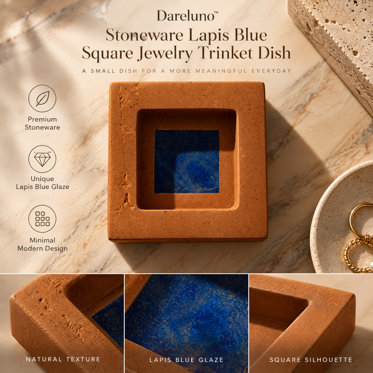 Dareluno™ Sculptural Ceramic Jewelry Tray – Artistic Ring & Trinket Organizer