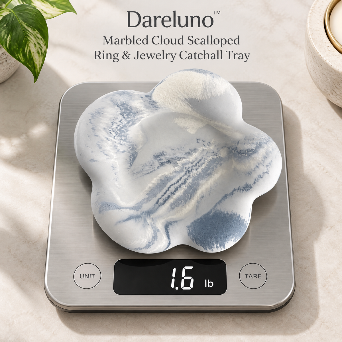 Dareluno™ Marbled Cloud Scalloped Ring & Jewelry Catchall Tray
