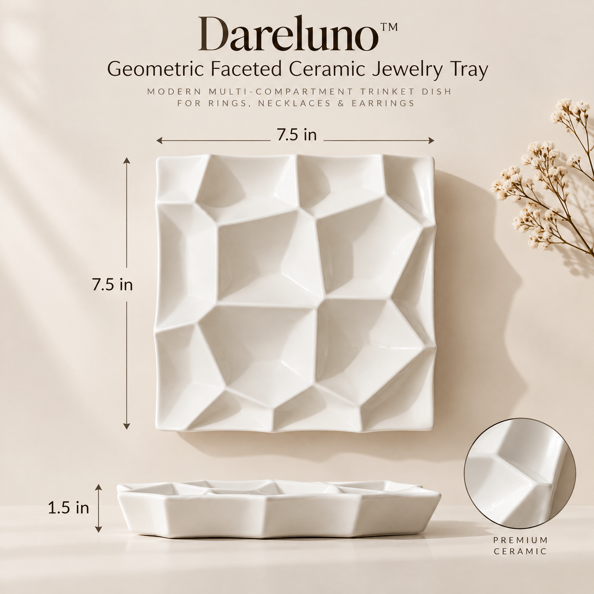 Dareluno™ Sculptural Heart Jewelry Tray – Decorative Ring & Trinket Organizer