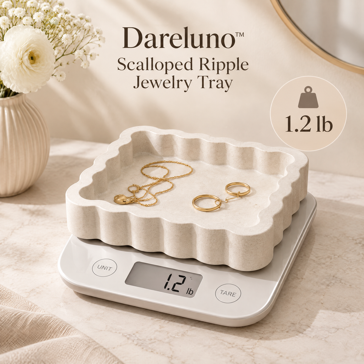 Dareluno™ Scalloped Ripple Jewelry Tray – Sculptural Resin Ring & Trinket Organizer