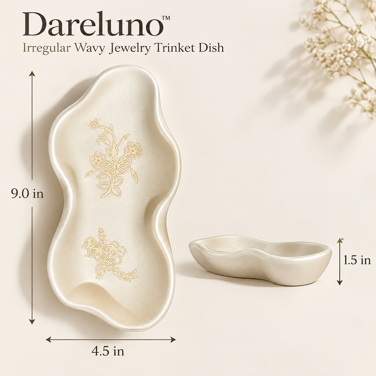 Dareluno™ Sculptural Petal Jewelry Tray – Decorative Ring & Trinket Organizer