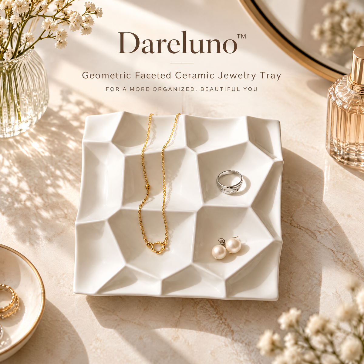 Dareluno™ Sculptural Heart Jewelry Tray – Decorative Ring & Trinket Organizer