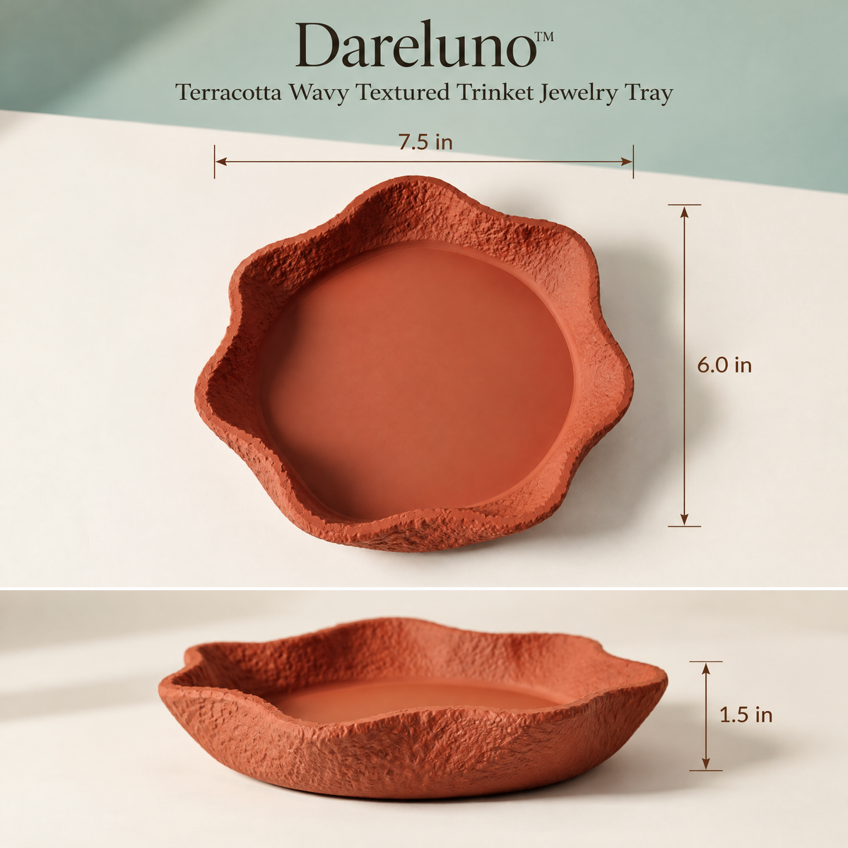 Dareluno™ Terracotta Wavy Textured Trinket Jewelry Tray – Sculptural Catchall Organizer