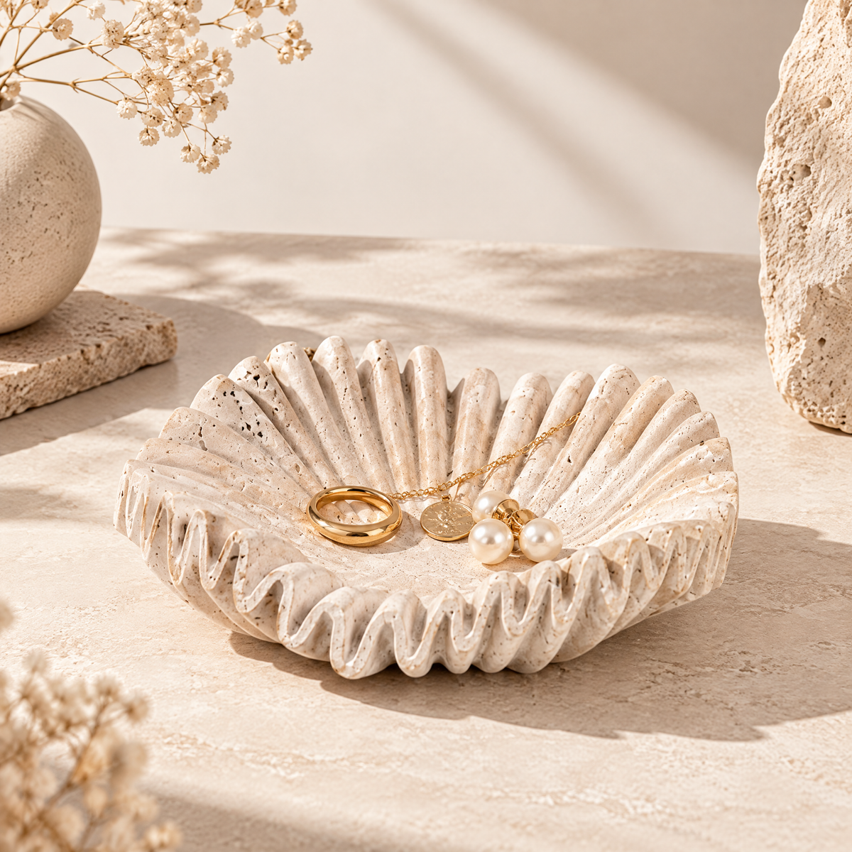 Dareluno™ Sculptural Flower Jewelry Tray – Decorative Ring & Trinket Organizer