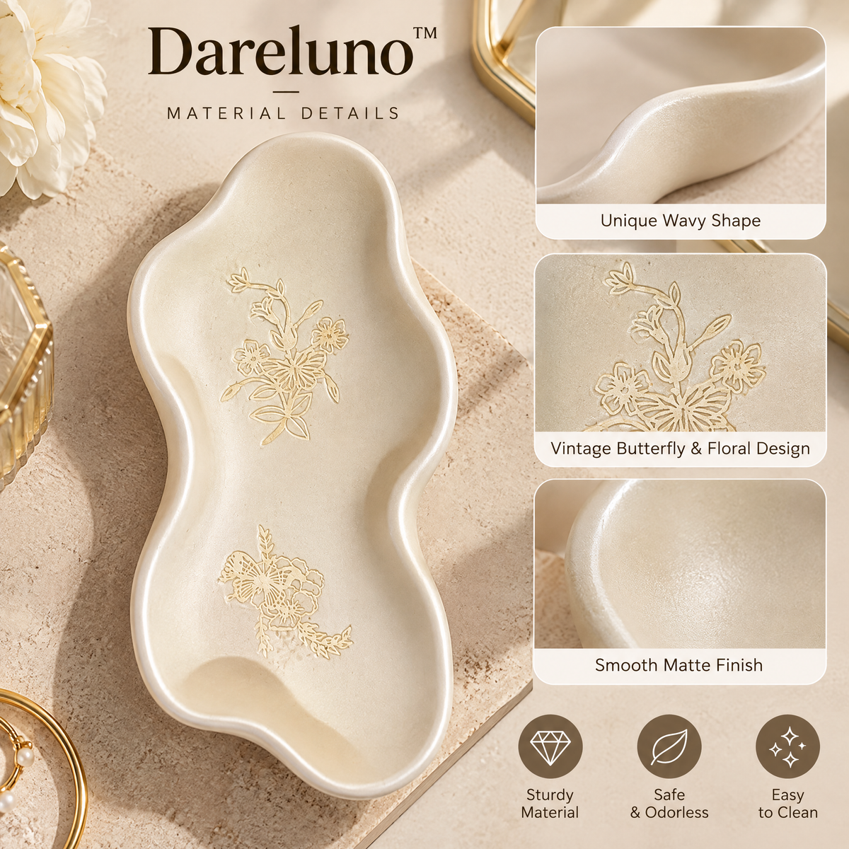 Dareluno™ Sculptural Petal Jewelry Tray – Decorative Ring & Trinket Organizer