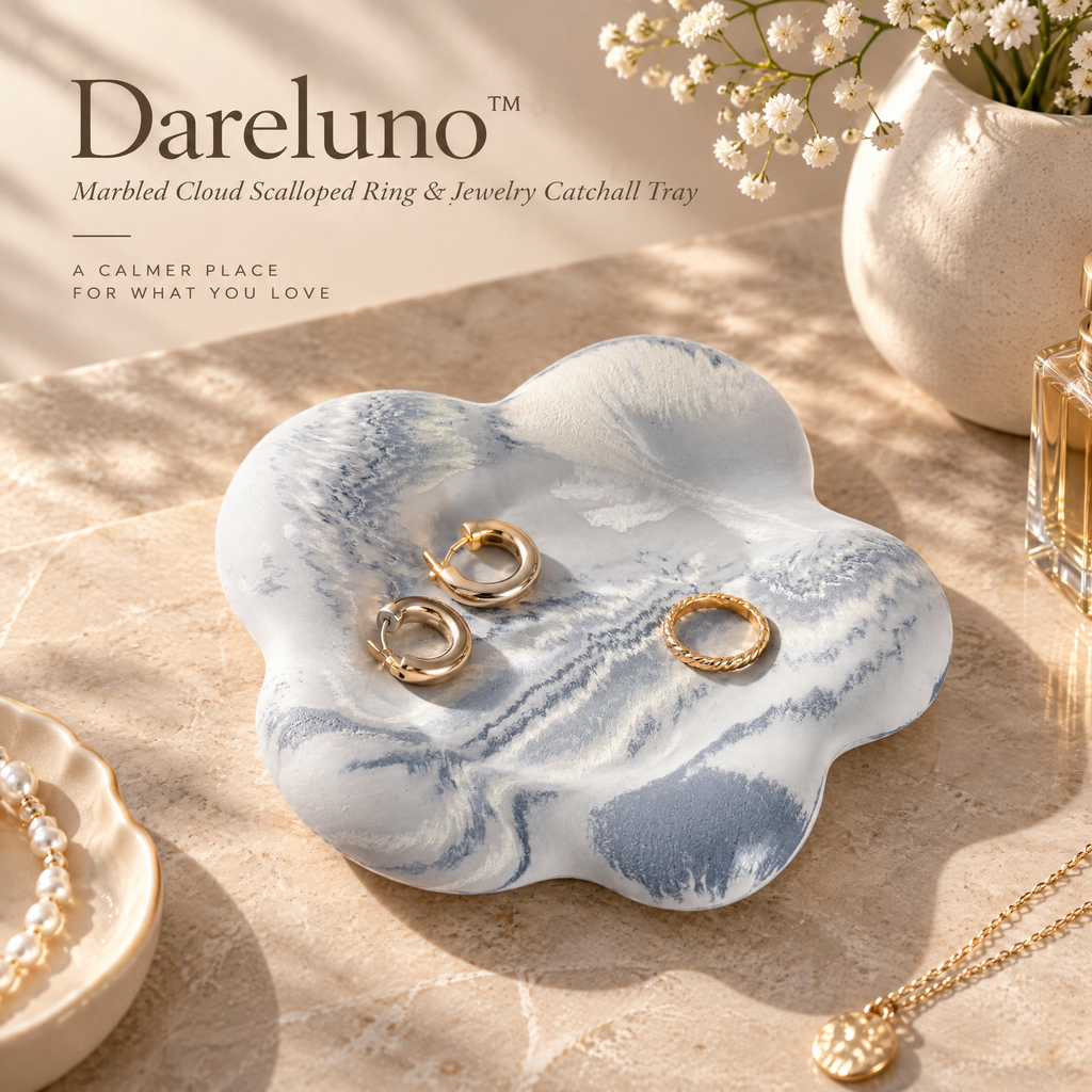 Dareluno™ Marbled Cloud Scalloped Ring & Jewelry Catchall Tray